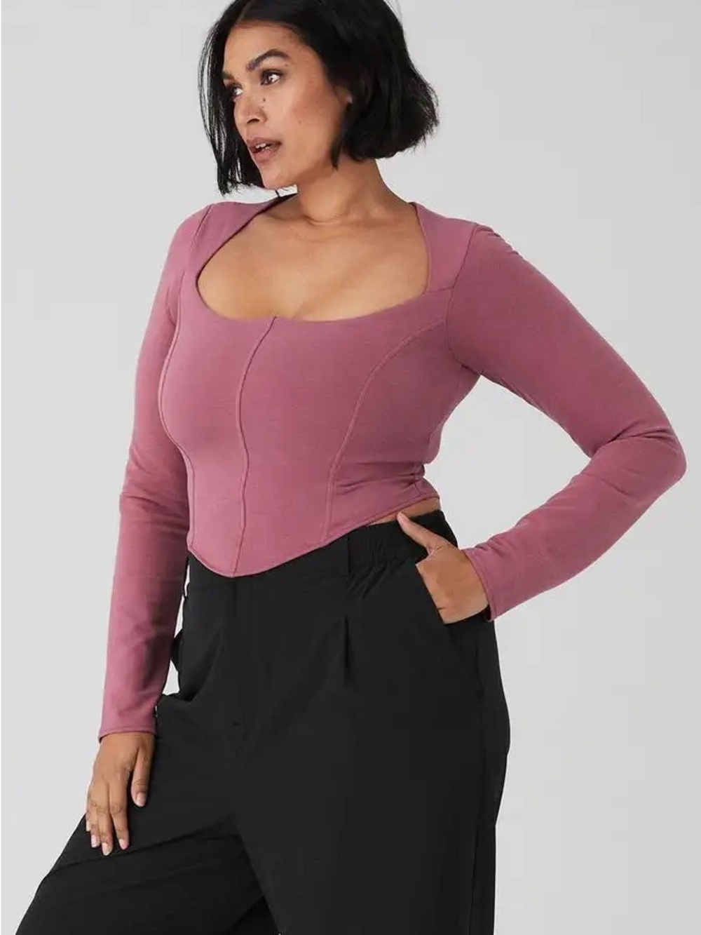 NWT ALO Yoga Soft Sculpt Long Sleeve Mars Clay Corset Top